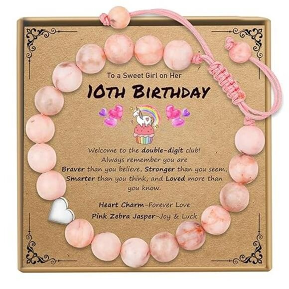 10th Birthday Bracelet Pink Beaded Adjustable Gift for Girls Daughter Niece - Picture 9 of 9